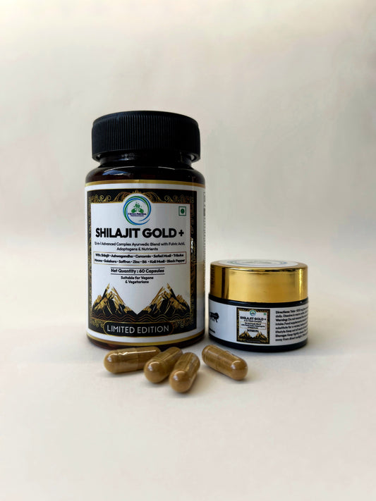 Shilajit Bundle: 60 High‑Fulvic Capsules + 20 g Resin • Vegan Ayurvedic Supplement Set