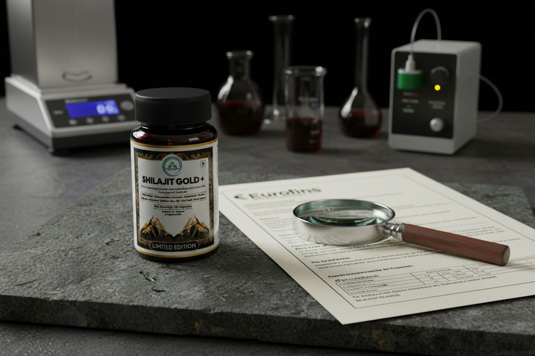 Eurofins lab test certificate for 5 Rivers Nutrition Shilajit Gold+