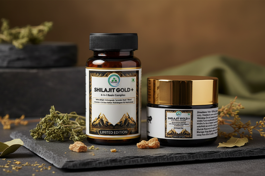 Shilajit Gold+ capsules and resin by 5 Rivers Nutrition — independently lab-tested Ayurvedic Rasayana supplement