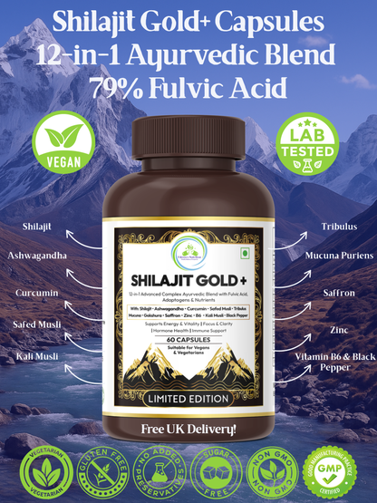 Himalayan Shilajit Capsules (60 ct) – 79 % Fulvic Acid, Vegan & Lab‑Tested Adaptogen Complex